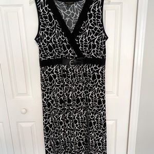 Black and white belted maxi dress